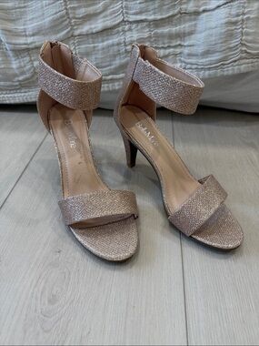 Bella Marie Shimmery Rose Gold Ankle-Strap Heels